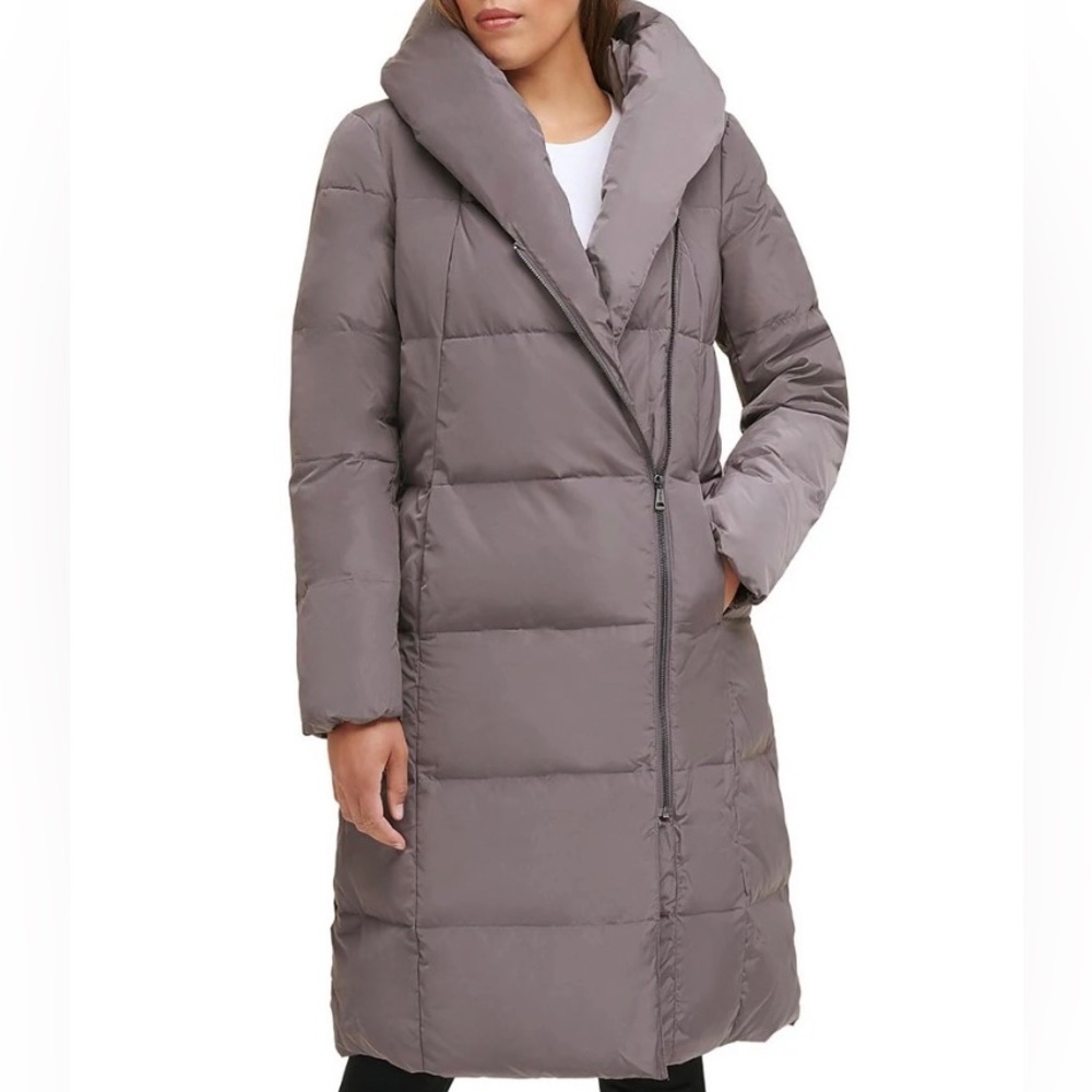 Cole Haan Puffer Coat M Signature Taffeta Down Quilted Oversize Hooded Front Zip